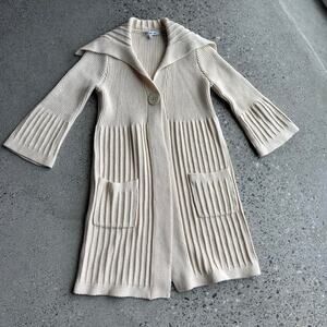 Eight Eight Eight Women’s Small Cardigan Cream Ribbed Knit Long Cardigan Cotton
